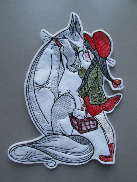Red Riding Hood and Wolf Embroidered Sew on Applique Patch