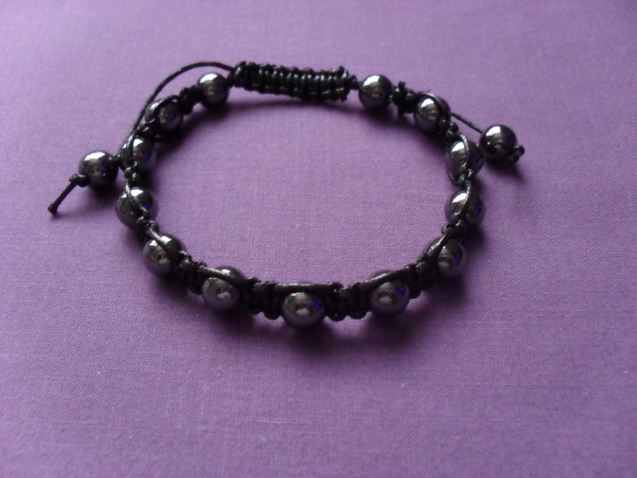 Large Haematite Macrame Style Bracelet Mens Jewellery