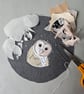 Handmade fabric Barn owl decorations, mini hoop hanging decoration, grey - Image 6