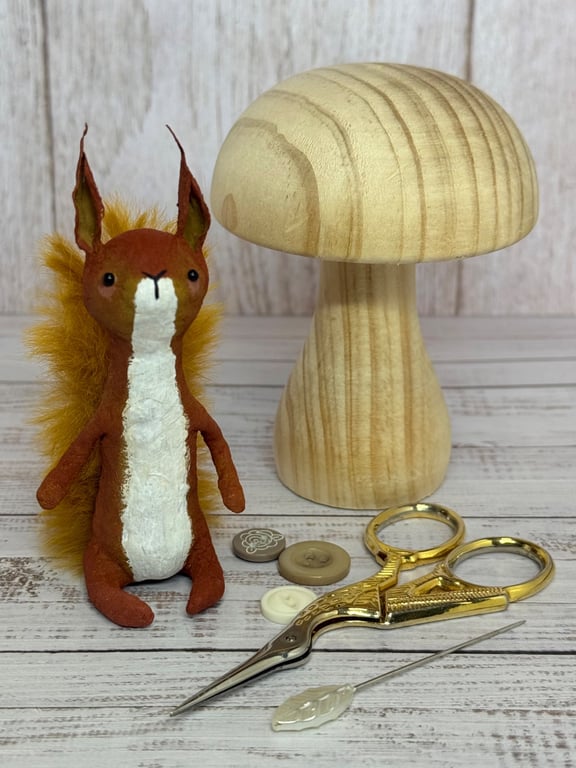 Spun Cotton Red Squirrel Miniature Art Doll