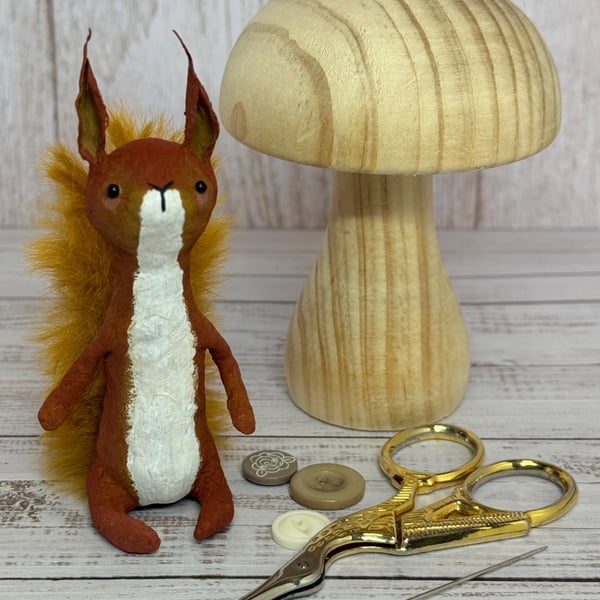 Spun Cotton Red Squirrel Miniature Art Doll