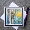 Handpainted Blank Card. Birch Trees and Dandelions. Letterbox Gift. Keepsake