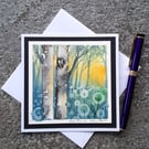 Handpainted Blank Card. Birch Trees and Dandelions. Letterbox Gift. Keepsake