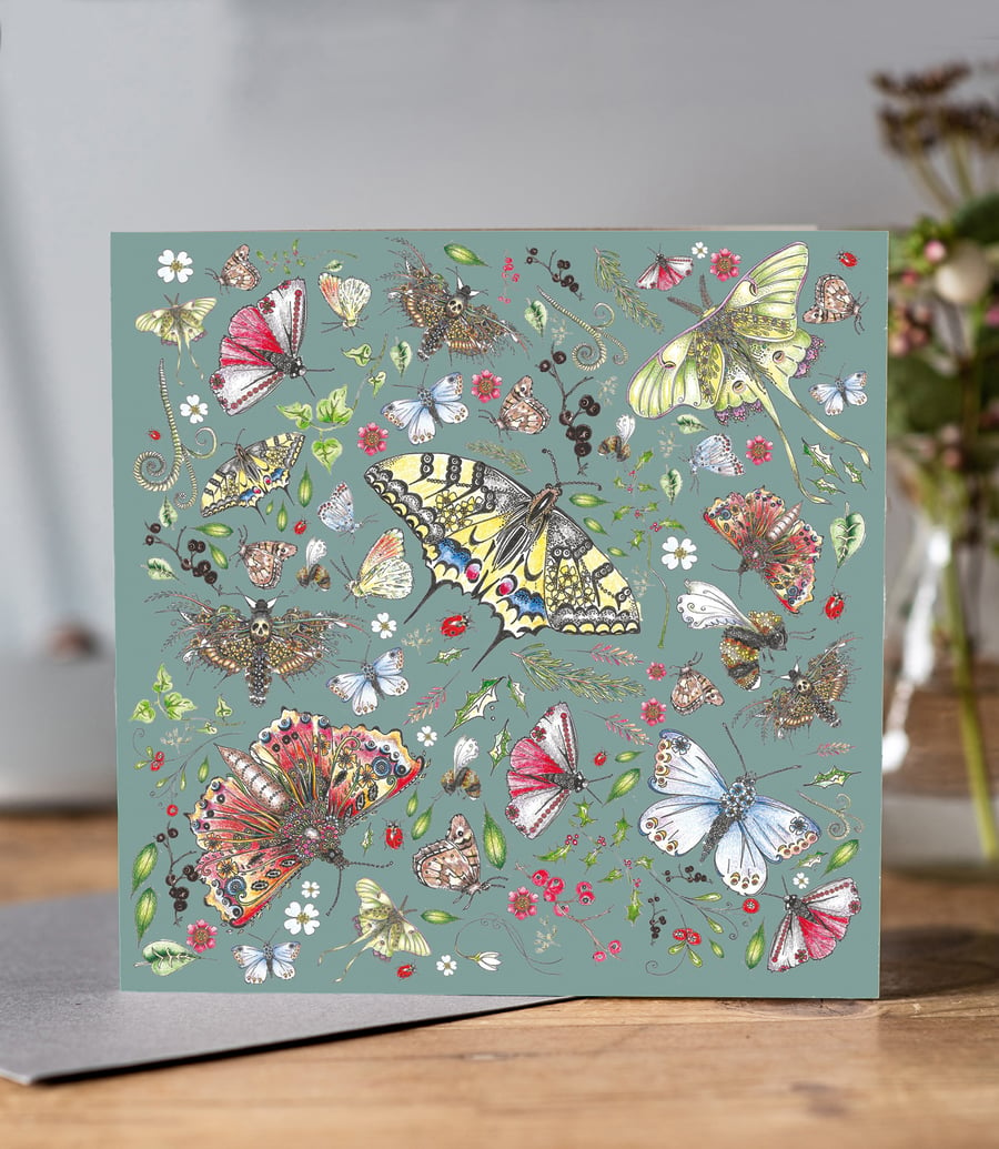 Beautiful Butterflies greeting card (aqua)