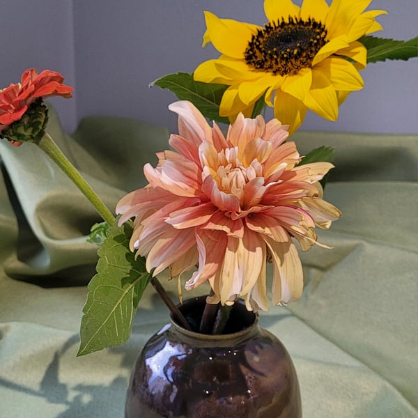 Seaweed green-brown Bud Vase Handmade Pottery