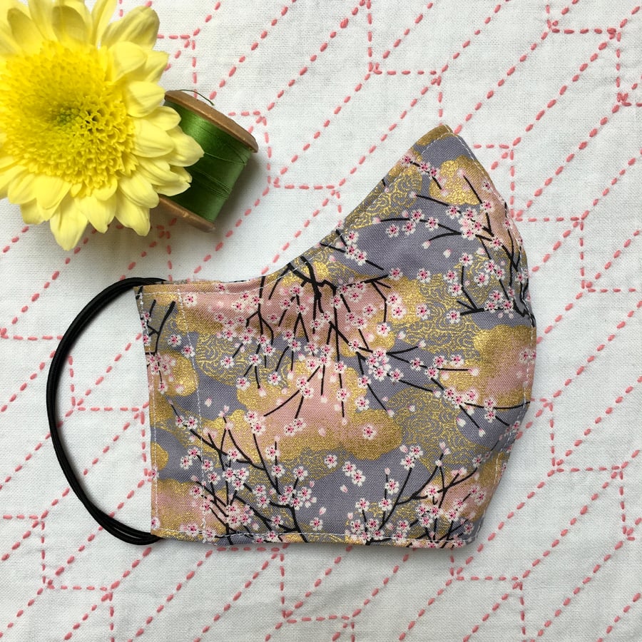 Lilac Japanese Blossoms Cotton Face Mask with Nose Wire & Pocket Reusable