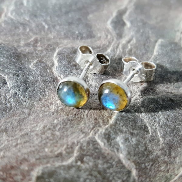 Sterling Silver Stud Earrings with Labradorite Gemstones