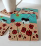 Poppy Coasters Cottage Countryside Painting Floral Art Print  - Image 1