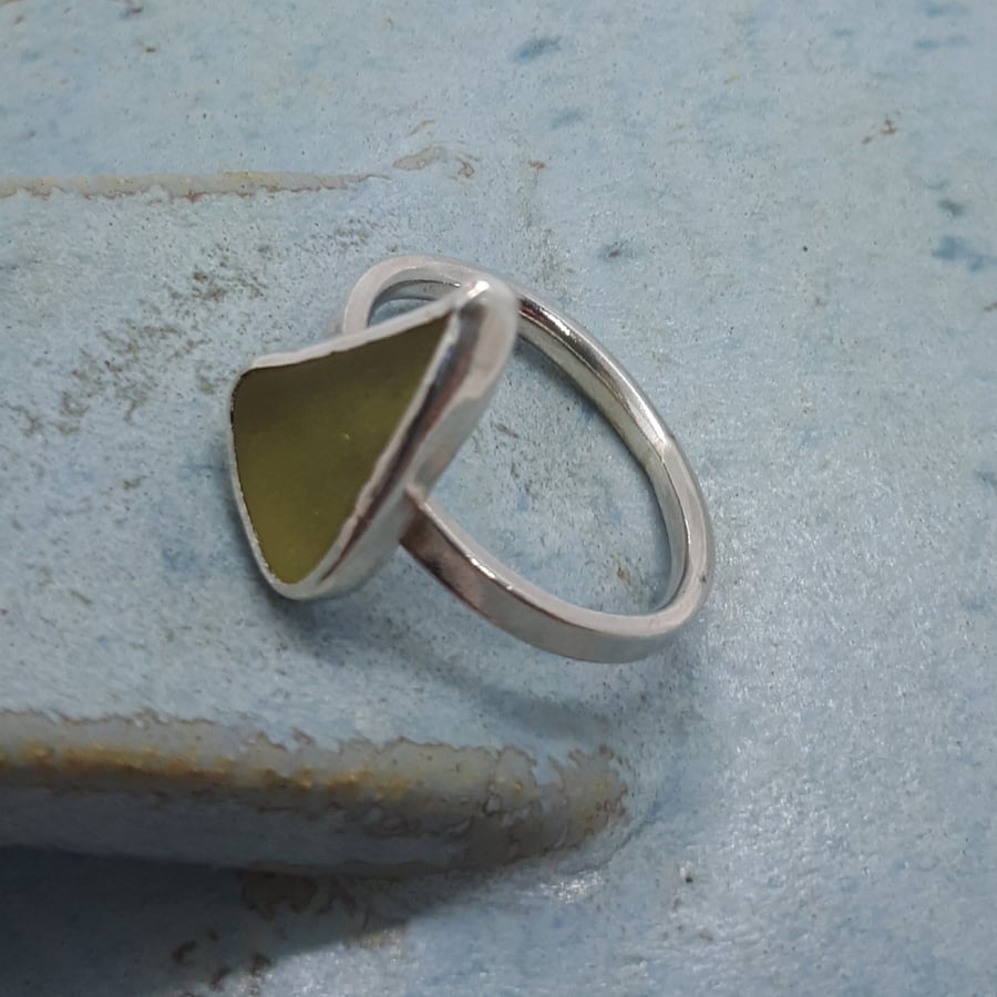 Sea glass and silver ring
