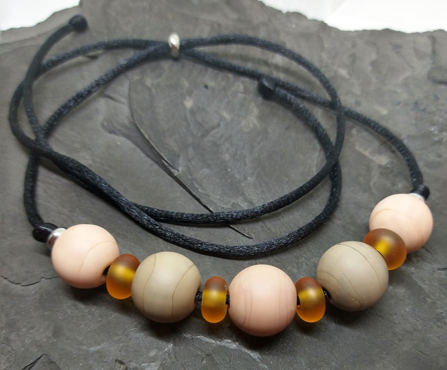 Ginger and Nutmeg Orb bead lampwork necklace