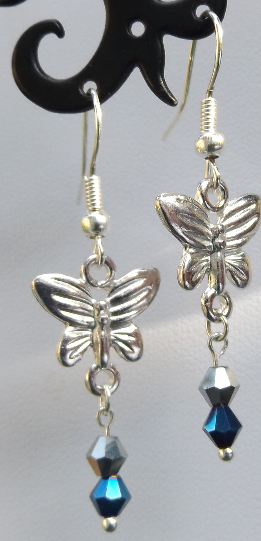  Silver Butterfly crystal blue and silver earrings 