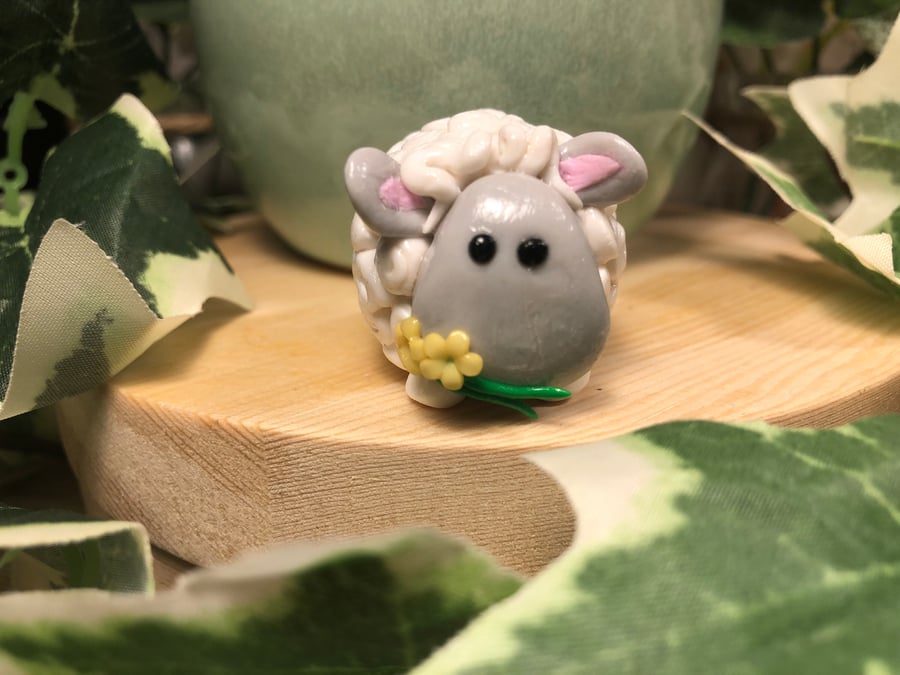 New Handmade Polymer Clay Easter Curly Sheep