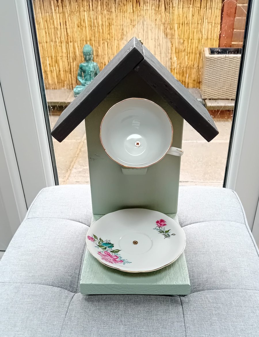 Handmade Bird Feeder With China Cup & Saucer, Beautifully Made With Love