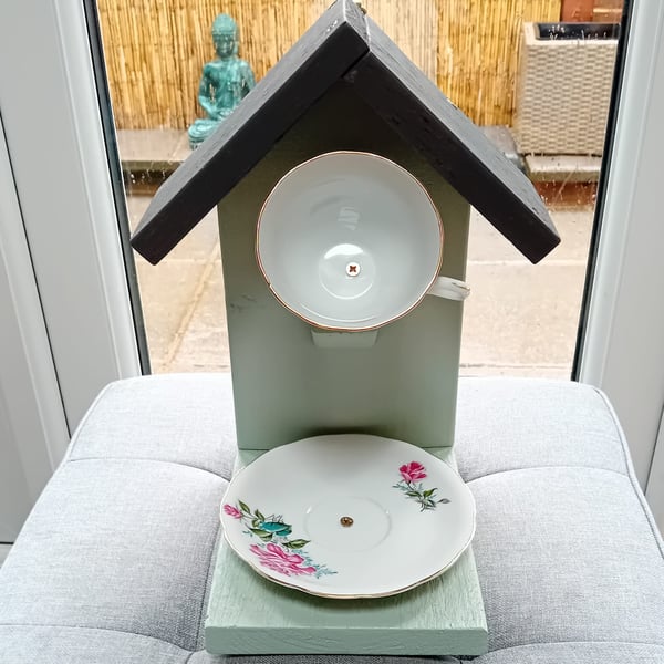 Handmade Bird Feeder With China Cup & Saucer, Beautifully Made With Love