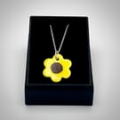 NEW! Porcelain sunflower yellow necklace on sterling silver