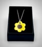 Porcelain sunflower yellow necklace on sterling silver chain