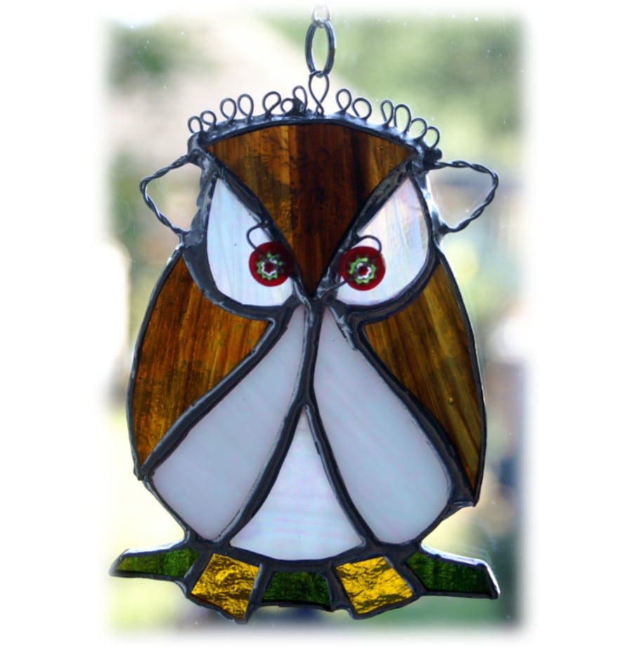 Owl Suncatcher Stained Glass Handmade Bird Too Wit Too Woo 016