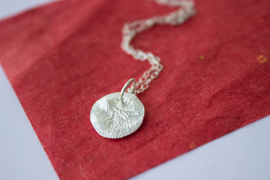 Reticulated Silver Textured Circle Moon Pendant, Recycled Silver, Gift for her, 