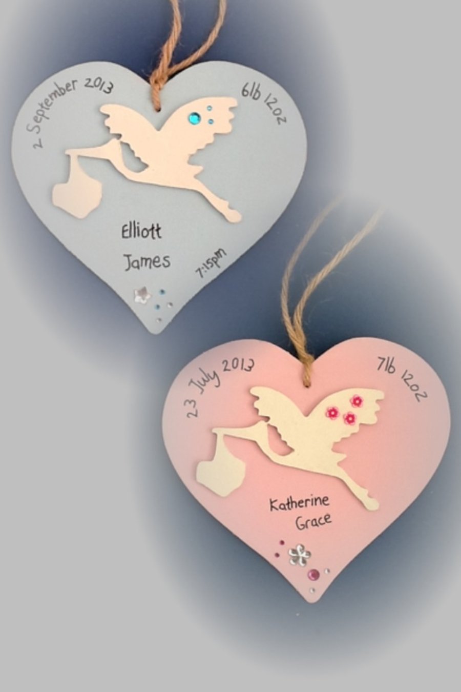 Personalised New Baby Hanging Heart