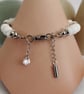 White quartz & silver beaded bracelet heart charm - Image 6