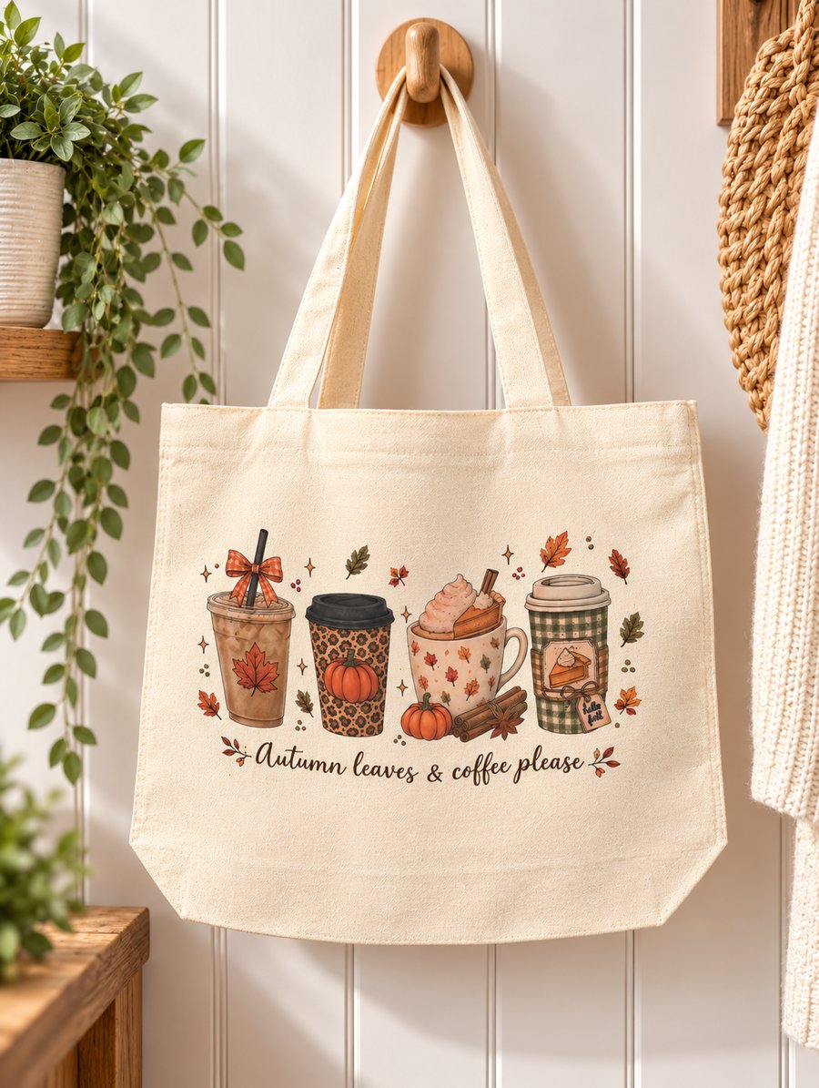 Autumn Leaves & Coffee Please Tote Bag – Autumn Coffee Lover Bag with Zip