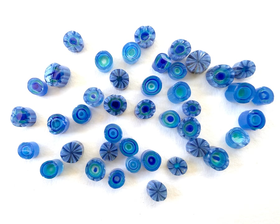 20g blue mix pinwheel pattern murrini made with Bullseye 90coe glass