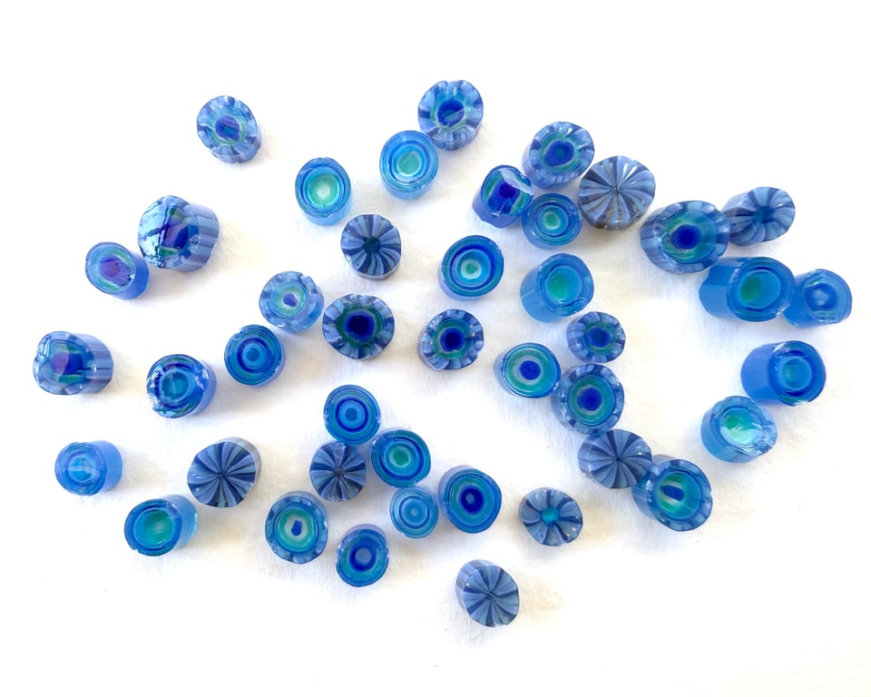 20g blue mix pinwheel pattern murrini made with Bullseye 90coe glass