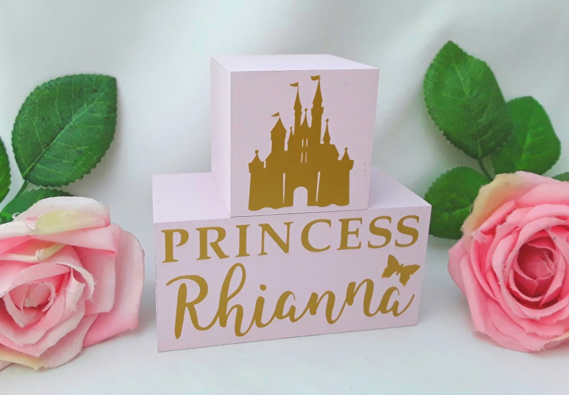 Personalised Princess Wood Blocks, Nursery Decor, Princess Room Decor