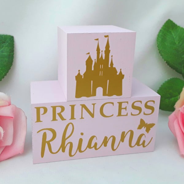 Personalised Princess Wood Blocks, Nursery Decor, Princess Room Decor