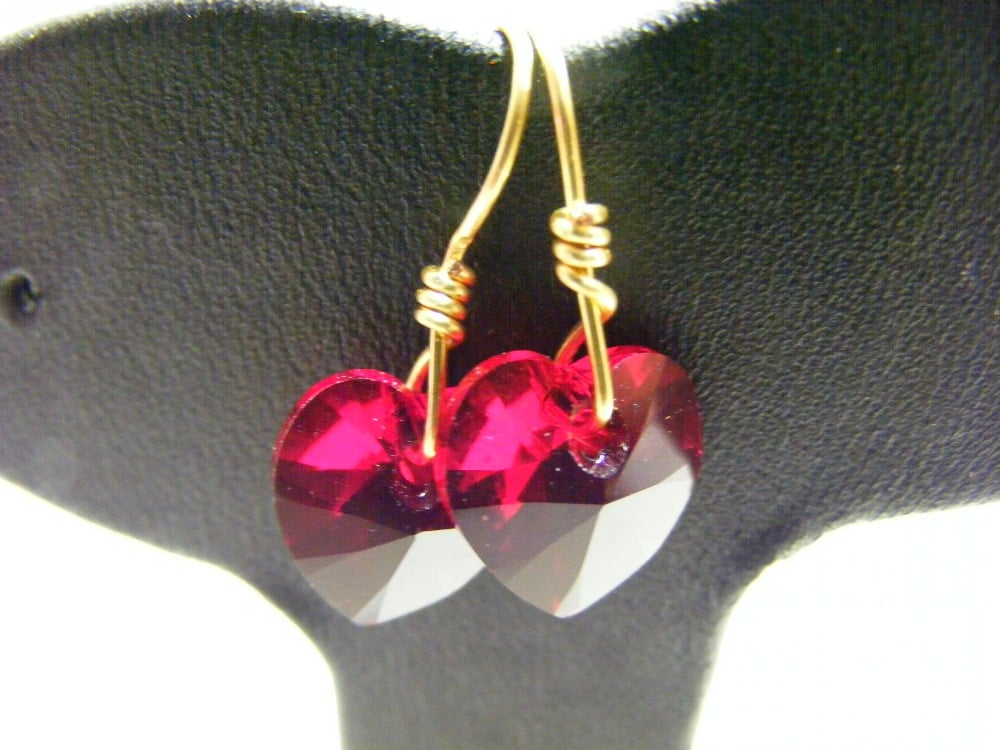 Handmade Red Heart Dangle Earrings