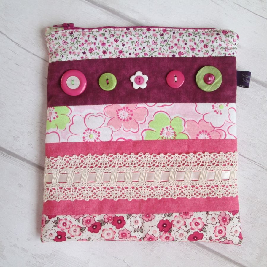 SOLD - The 'Almost' Perfect Pink Patchwork Zip Top Bag, Kindle Case