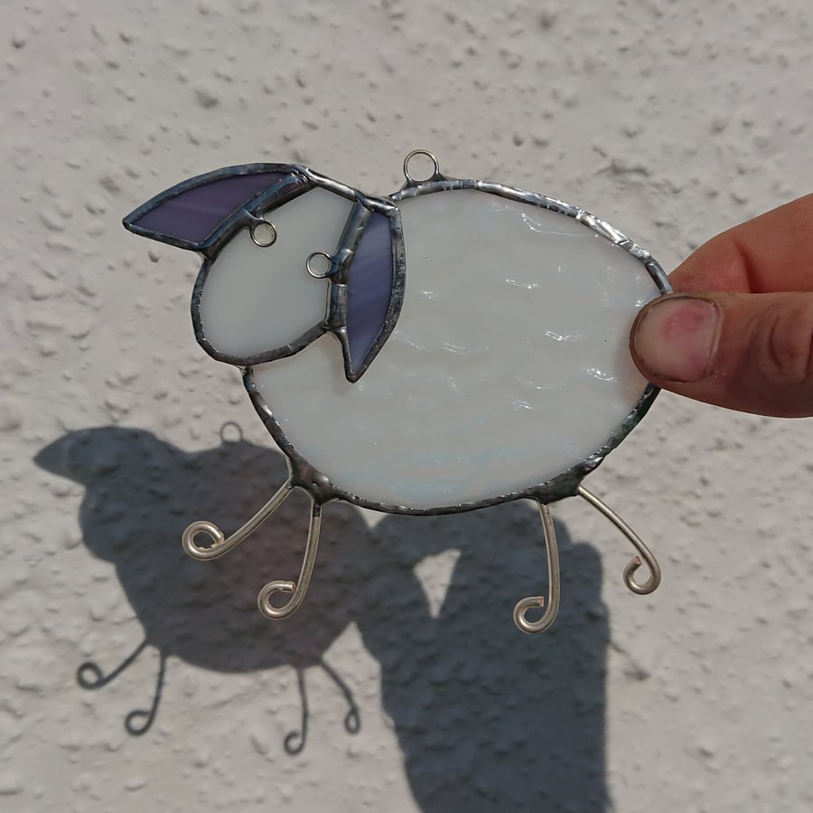 Quirky stained glass sheep copperfoil suncatcher decoration. 