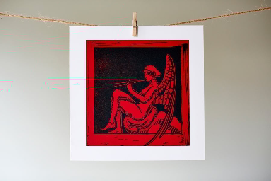 'Christmas Angel' card from original linocut