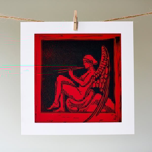 'Christmas Angel' card from original linocut