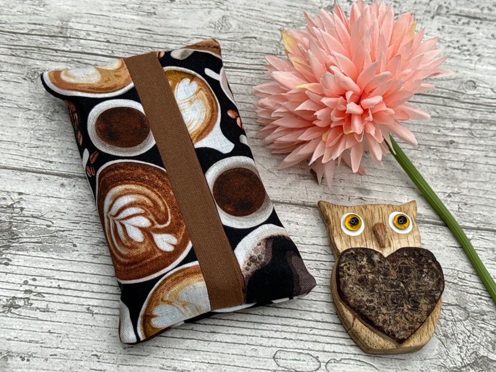 Coffee Cup Themed Fabric Pocket Tissue Holder - Travel Tissue Case - Reusable