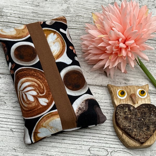 Coffee Cup Themed Fabric Pocket Tissue Holder - Travel Tissue Case - Reusable
