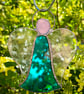 Stained Glass Bell Angel Decoration - Teal sea-mist body with clear frost wings