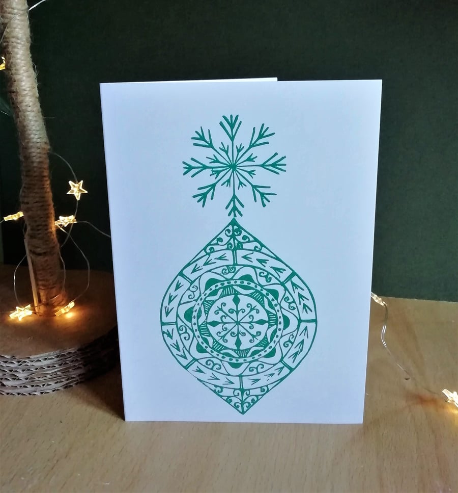 Bauble Card Folksy Style Green
