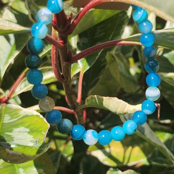 Striped Agate Rounds Stretchie Bracelet 