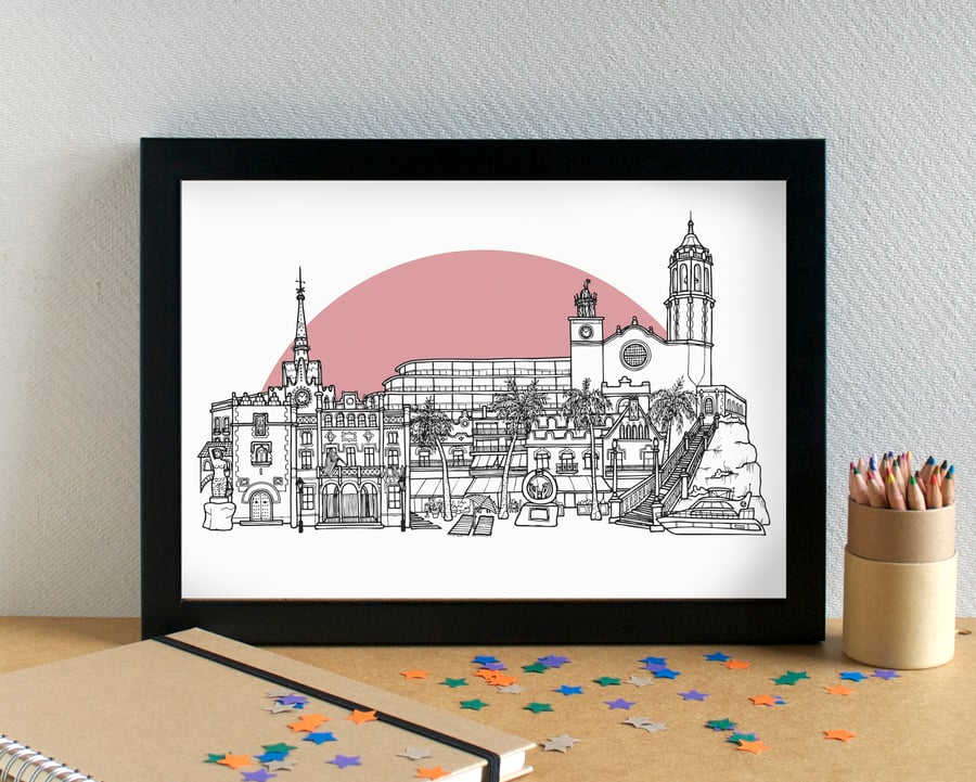 Sitges Landmarks Skyline Art Print