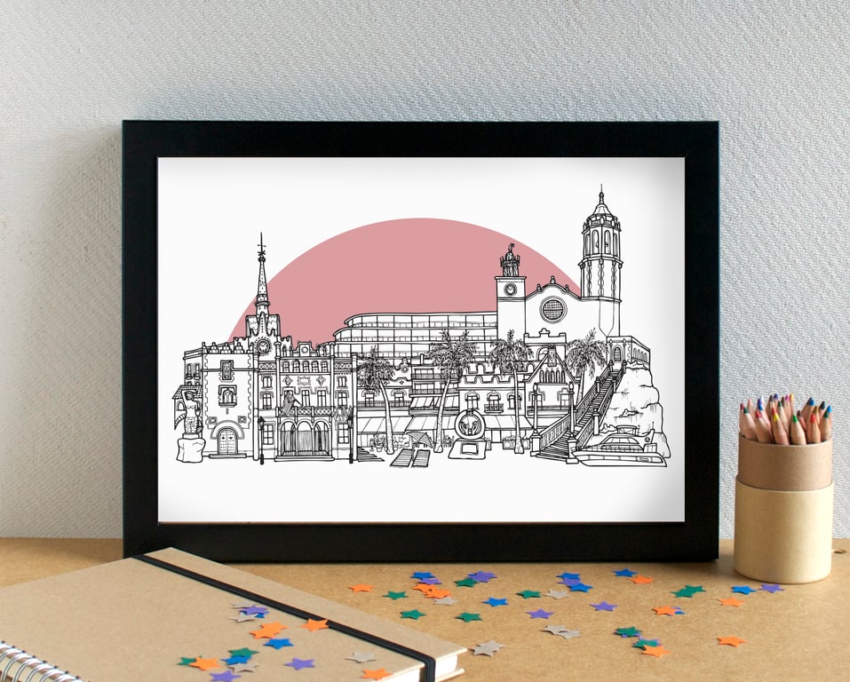 Sitges Landmarks Skyline Art Print