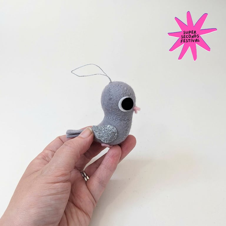 Grey Sparkly Bird - Hanging Decoration - Super Seconds Festival