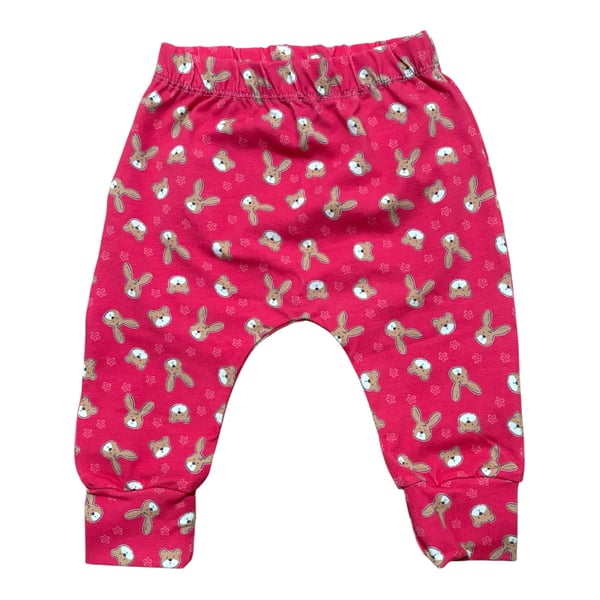 Red Bear & Bunny faces cuffed Leggings - 3-6 and 6-9 mths