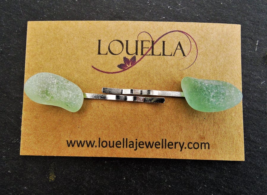 Turquoise sea glass hair slides - Sea glass jewellery - Sea glass hair grip - Ha