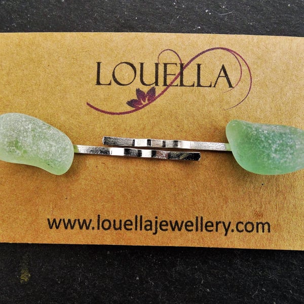 Turquoise sea glass hair slides - Sea glass jewellery - Sea glass hair grip - Ha