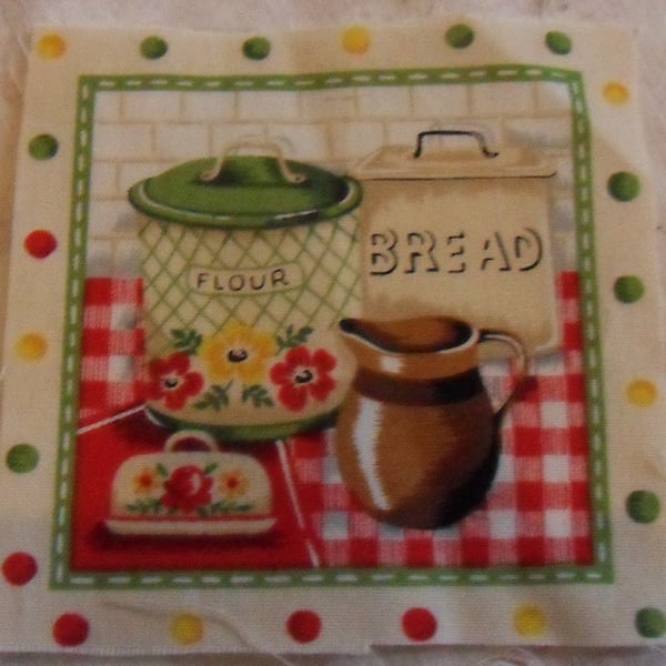 100% cotton fabric squares. Bread bin, butter dish (103)