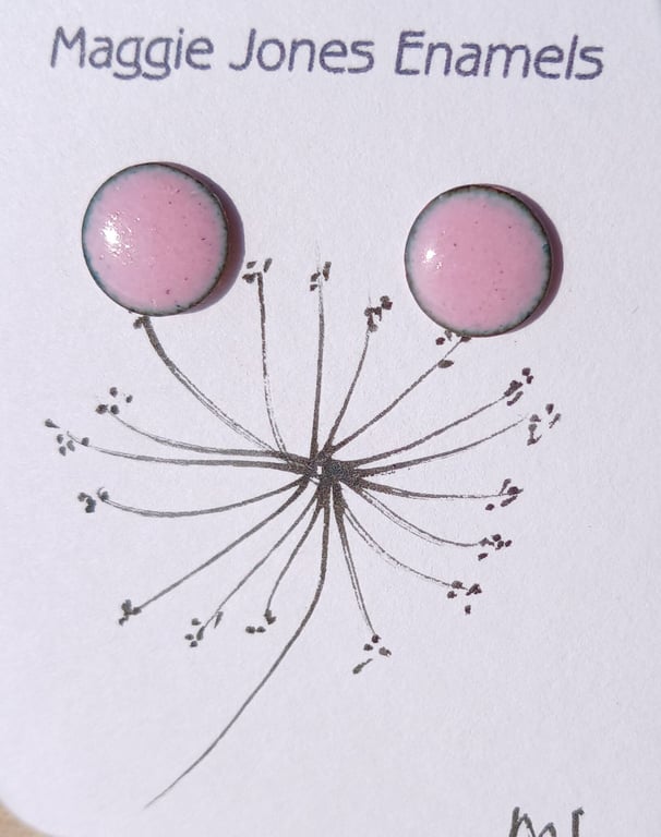 Round stud earrings - 9mm - Enamelled with sterling silver post - PALE PINK