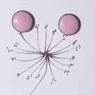 Round stud earrings - 9mm - Enamelled with sterling silver post - PALE PINK