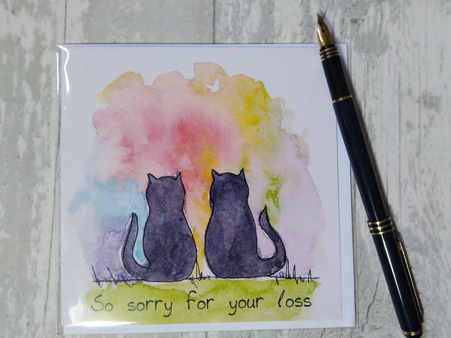 Black cats sympathy card (printed card). Pet loss card, Pet sympathy card