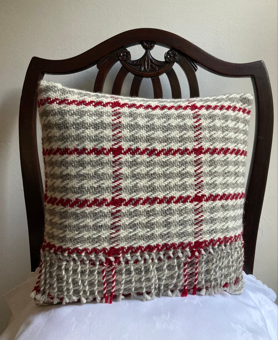 Angharad Cushion: Deep Red 12” fringed